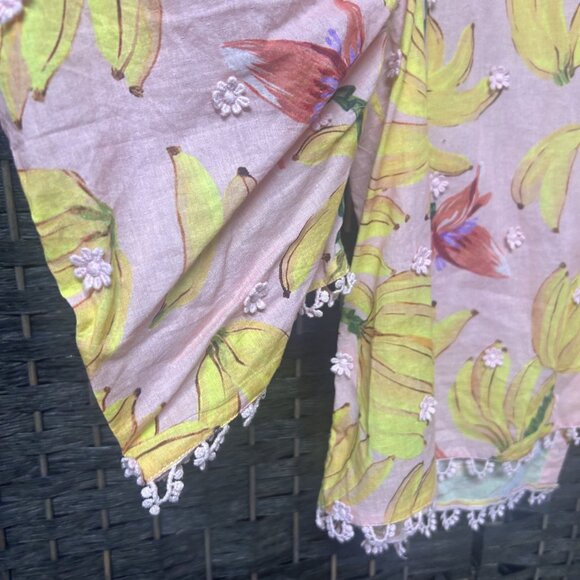 Farm Rio Pink Yellow Banana Print Blouse Size Large - Picture 10 of 11